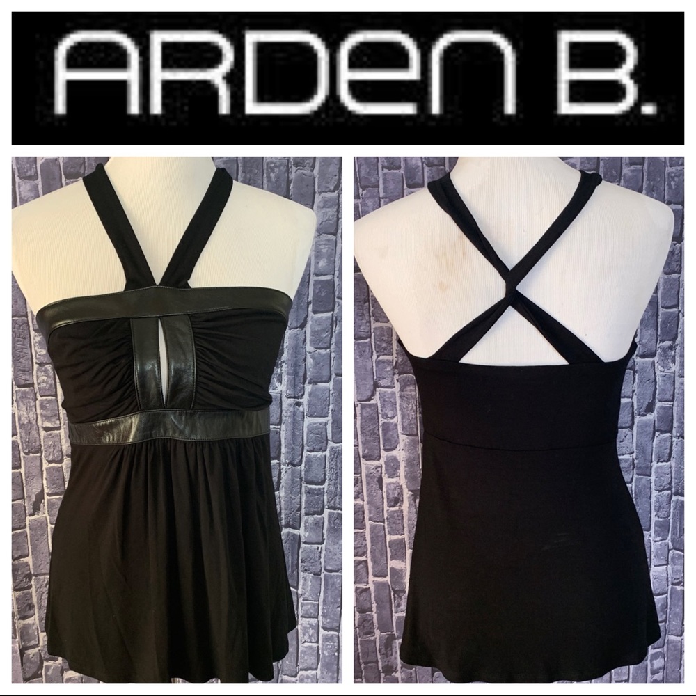 Sexy Black Vegan Leather Trim Halter Top